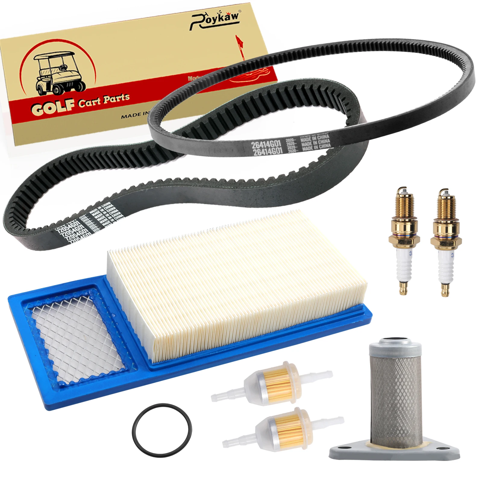 Roykaw Golf Cart Tune Up Kit w/Drive Belt & Starter Generator Belt for EZGO TXT 1994-2005 with 295/350cc 4 Cycle Robbins Motor