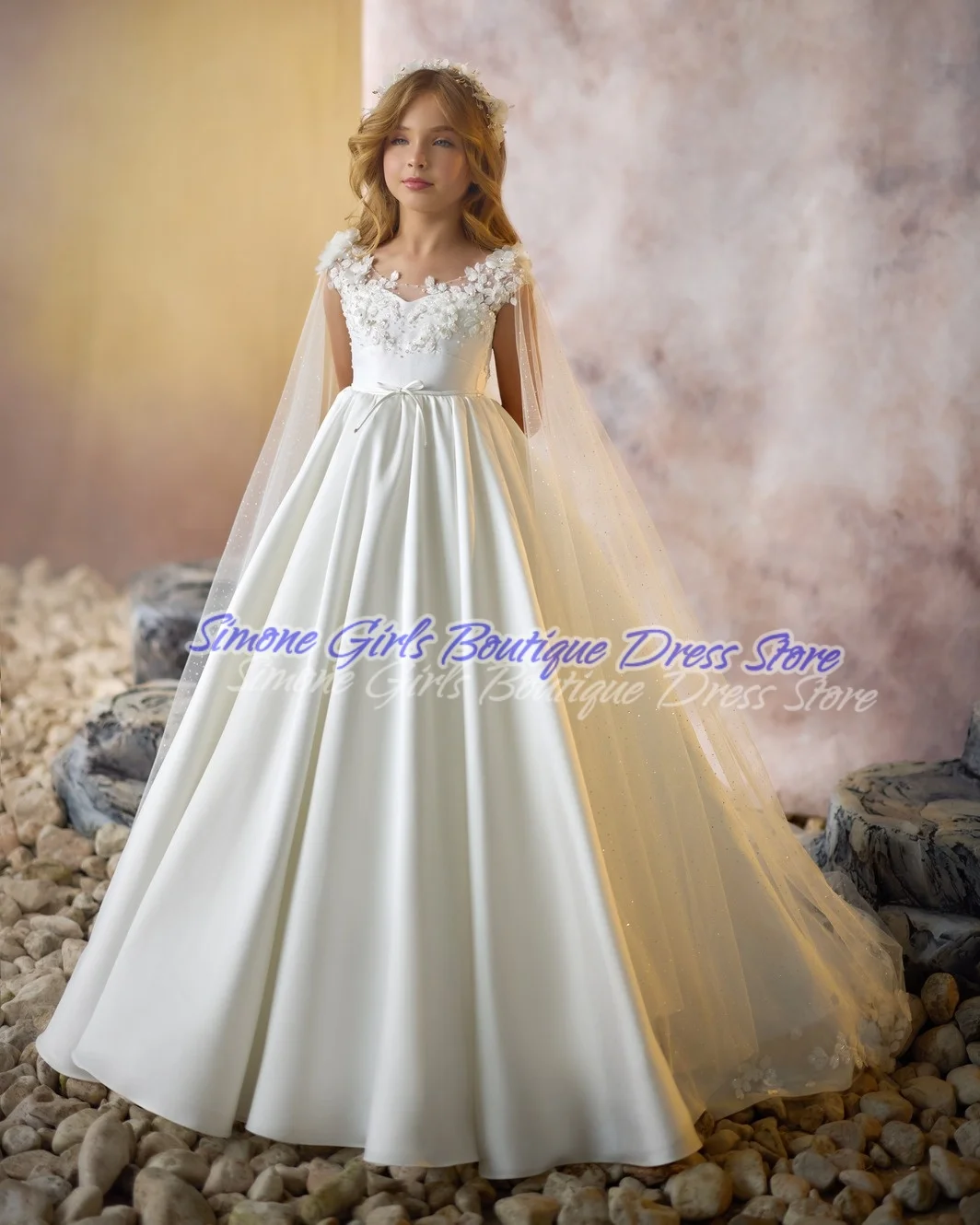 Flower Decoration Floor-length Tail Skirt Flower Girl Dresses for Dance Performances Holiday Celebrations Formal Receptions