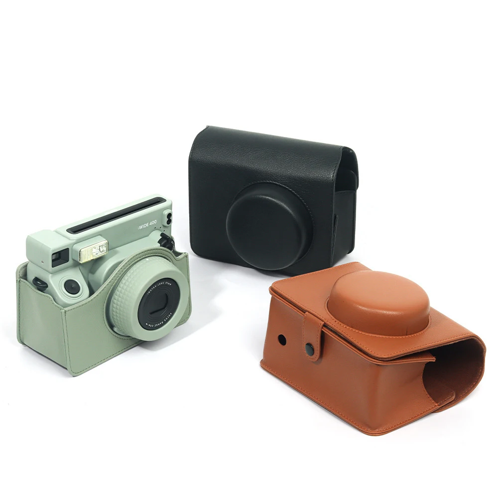 حقيبة كاميرا ريترو لـ Instax Wide 400 مع حزام كتف من جلد البولي يوريثان وغطاء كاميرا واقٍ