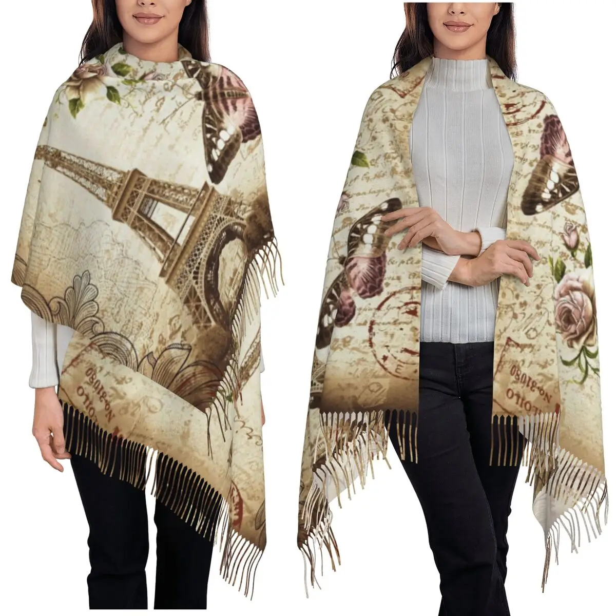 

Франция, Париж, Эйфелева башня 8, шарф, шарфы с кисточками для женщин, мягкие теплые шали и накидки, длинная осенне-зимняя шаль