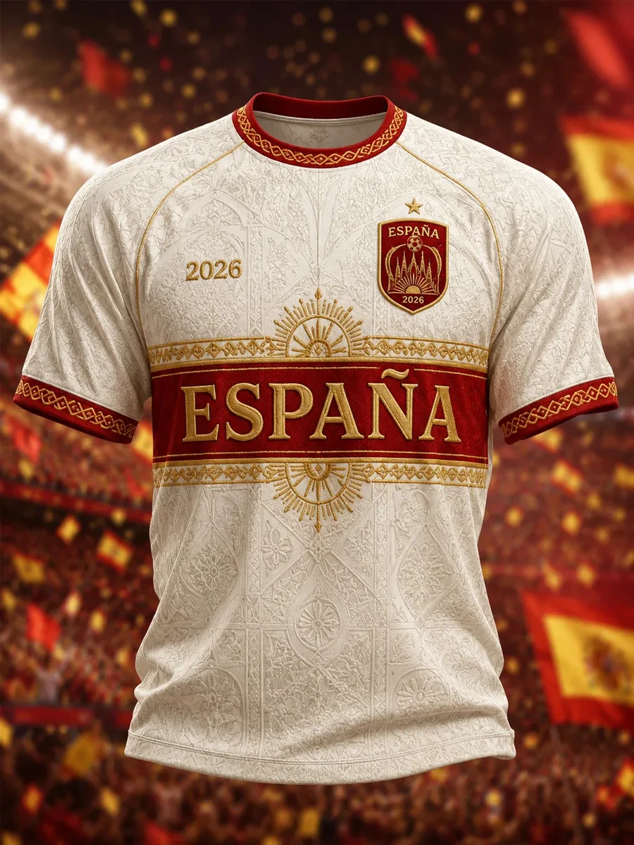 Boys Spain Football Short Sleeve T-shirt Kids Adults Football Cultural T-Shirt