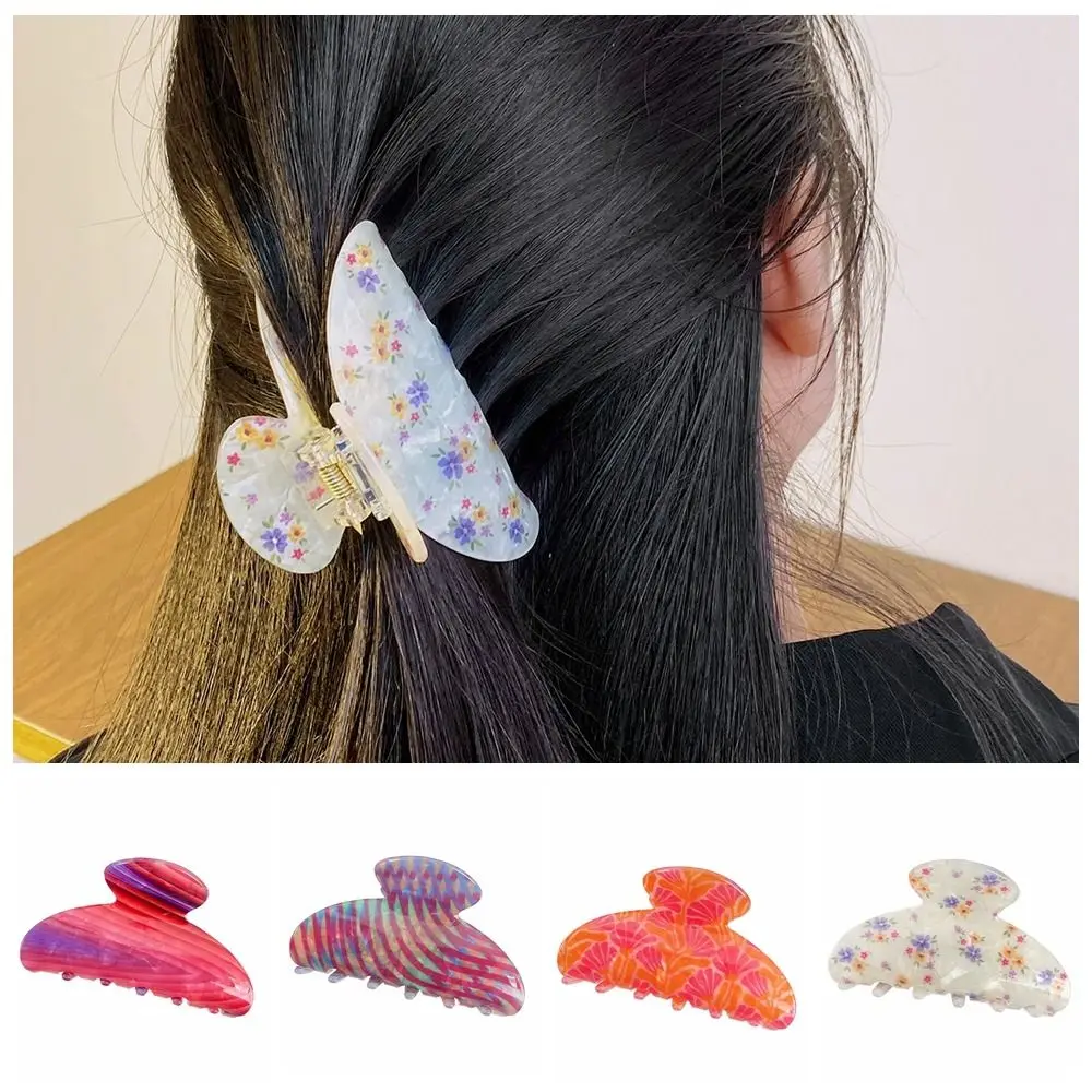 Sweet Colorful Flower Hair Claw Acrylic Headwear Hair Claw Clip Ponytail Holder Korean Style Acrylic Shark Clip Daily