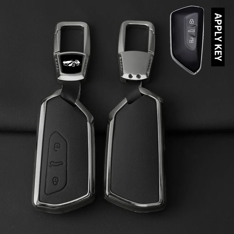 New Alloy Leather Car Key Case Cover for VW Golf 8 MK8 Teramont ID.3 ID.4 ID.5 Skoda Enyaq iV Octavia Seat Leon Auto Accessories view 2