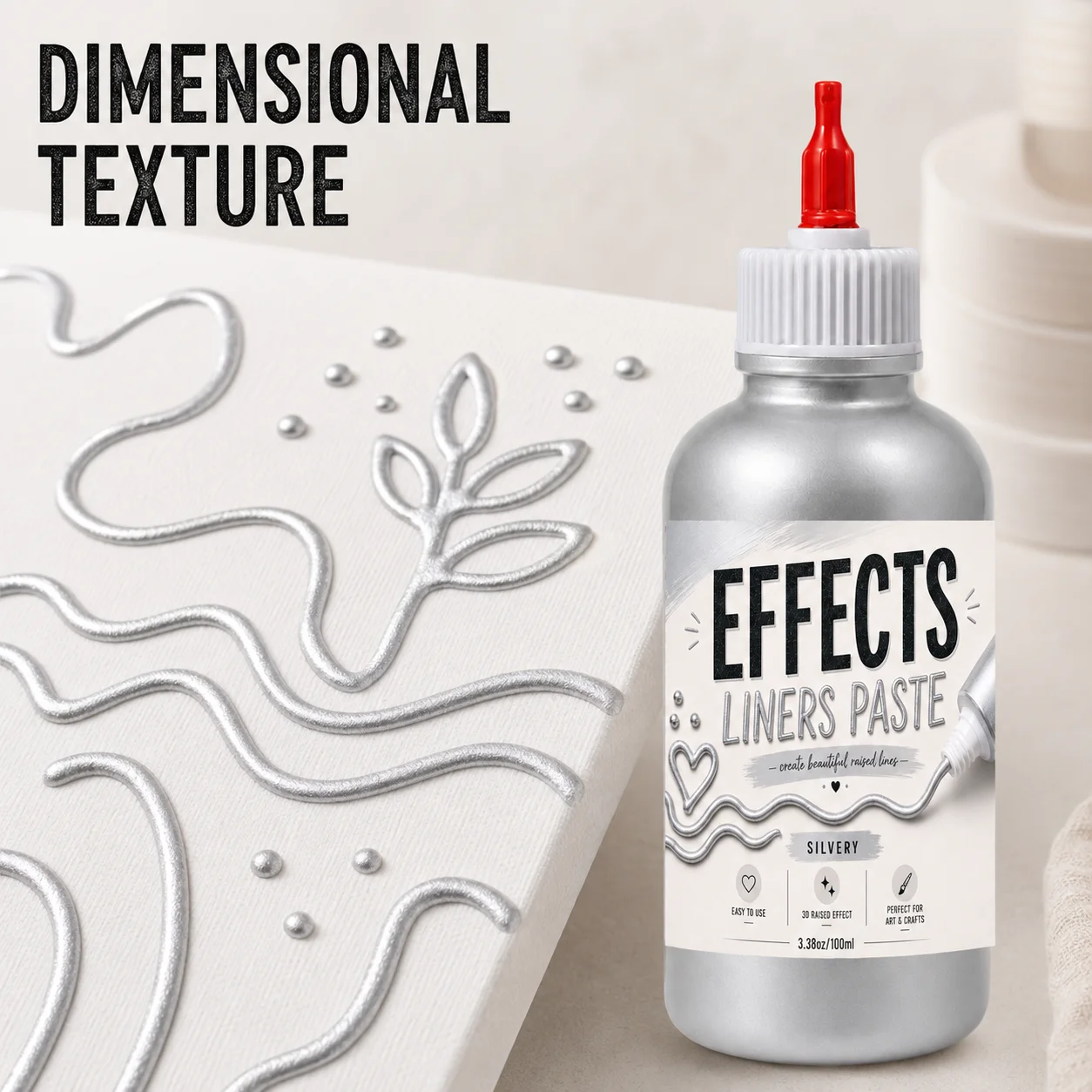 3D Texture Paste (Silvery); Suitable for Painting on Various Surfaces and Acrylic Art Projects; Back-to-school Supply.