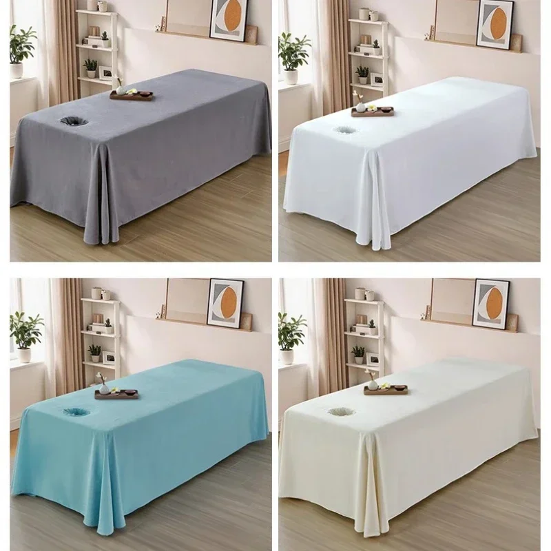 SPA Bed Full Cover White Skirt for Beauty Salon Table Massage Sheet Skin-friendly Massage Bed Cover Sabnanas with Hole