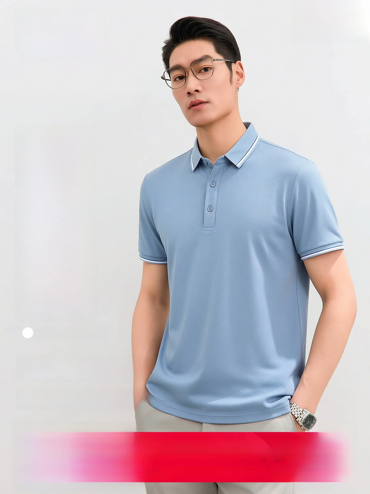 Hengyuanxiang Men's Short Sleeve T-Shirt Silk Blend Summer New Color Block Collar Business Dad Style Casual Fashion Urban Wear