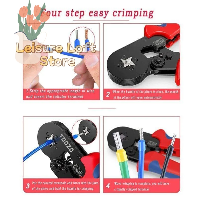 Corrosion Resistant Crimping Tool HSC8 6-4A Wire Stripper Crimper Pliers 1200PCS Ferrules for Outdoor Wiring Tasks