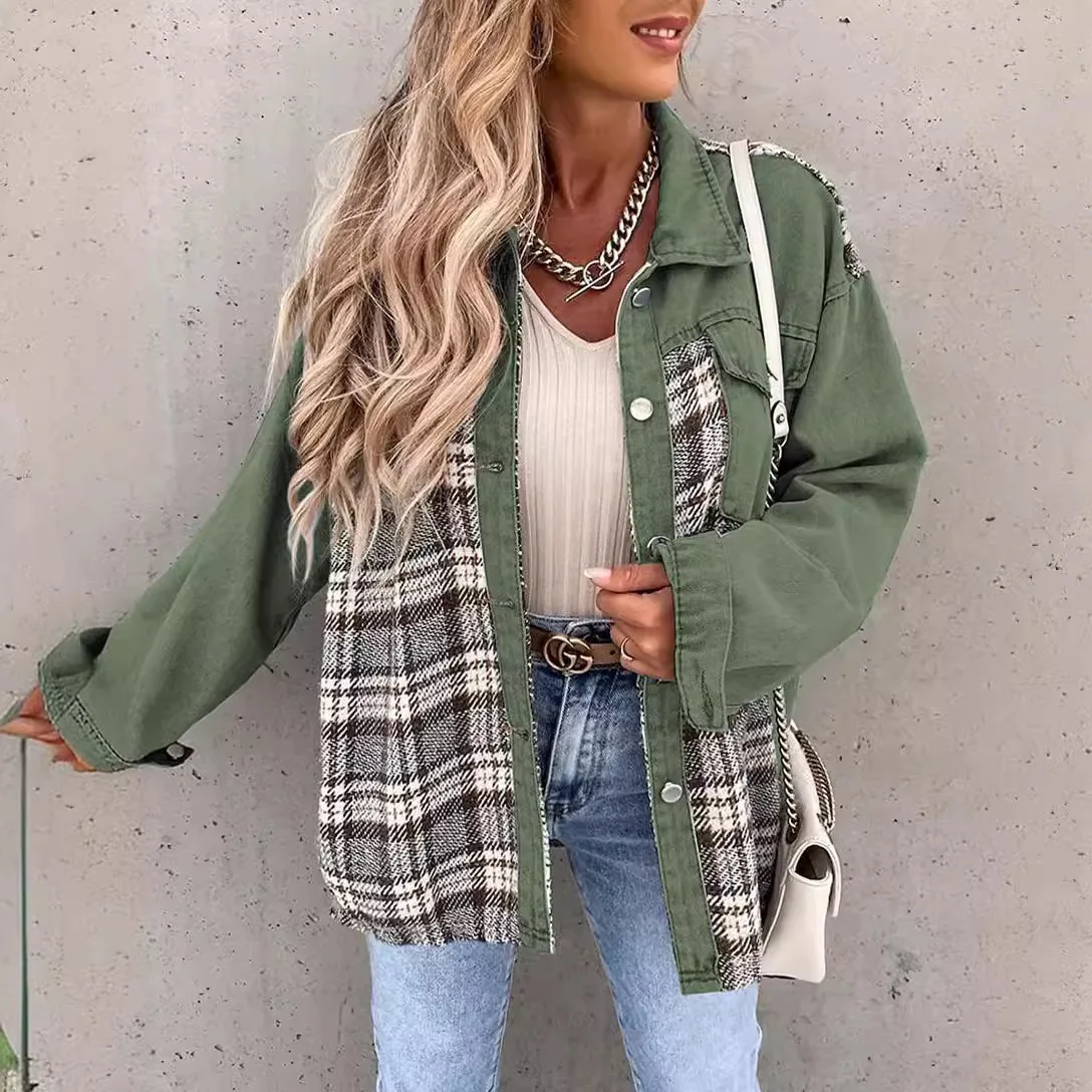 Cowboy Jacket Long Sleeved Checkered Button Down Shirt Jacket Top