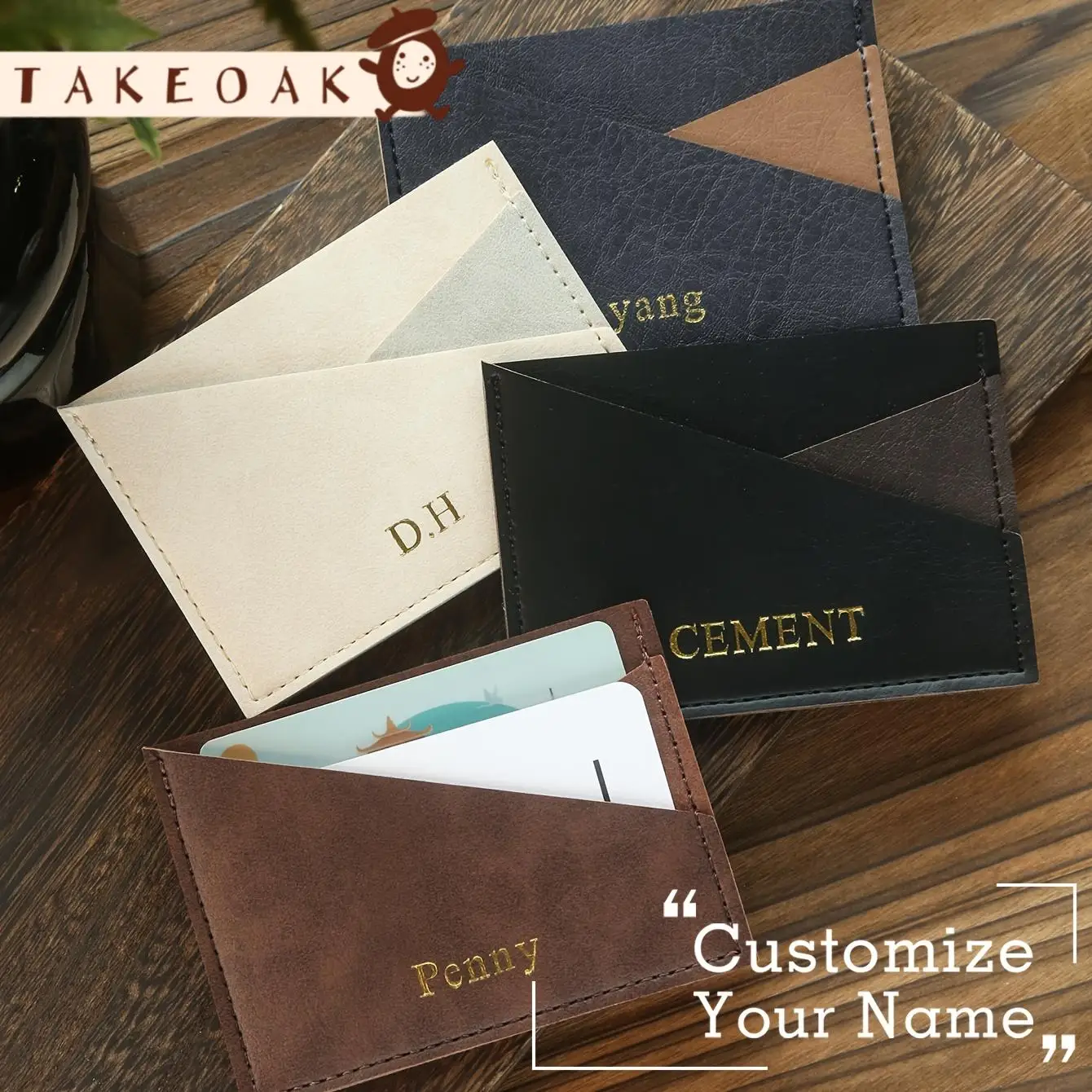 Personalized Slim Minimalist Card Case Customized Faux Leather Credit Card Holder Custom Irregular Card Wallet 2 Card Slots