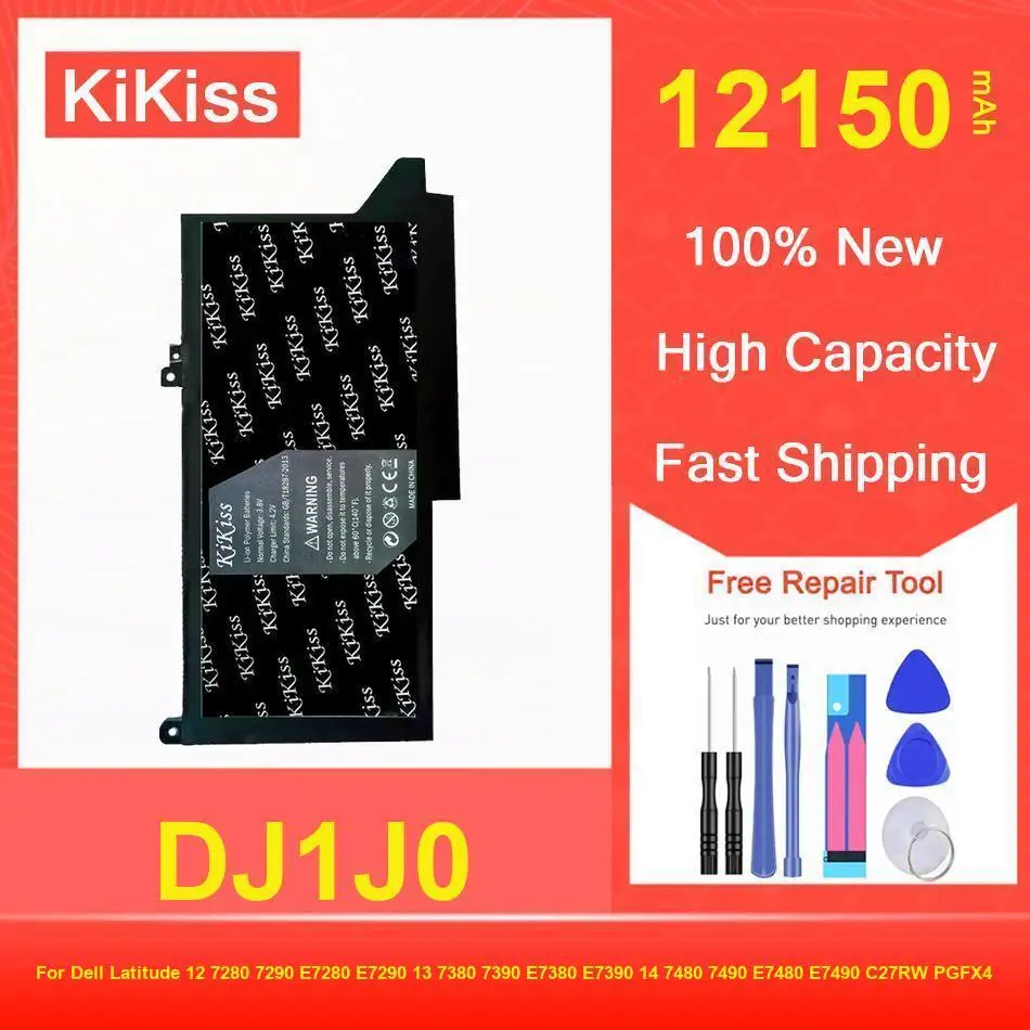 

Battery 12150Mah DJ1J0 For Dell Latitude 12 7280 7290 E7280 E7290 13 7380 7390 E7380 E7390 14 7480 7490 E7480 E7490 C27RW PGFX4