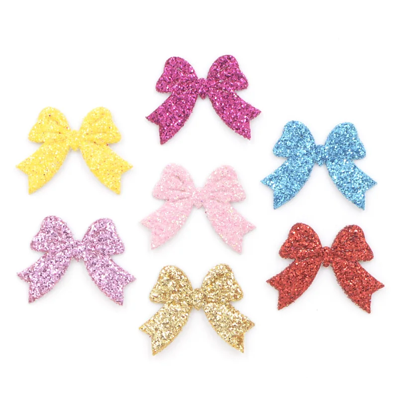 100Pcs Mixed Glitter Leather Fabric Appliques Bow-tie Felt Patches for Crafts Clothes Decoration DIY Hair Bow Accessories