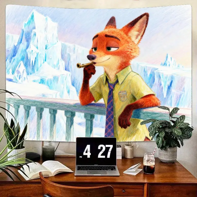 

1 шт., гобелен Disney Zootopia Nick Wilde Fox, современный крутой мультяшный полиэстер, настенное искусство, домашний декор в общежитии, подарок для фанатов Zootopia