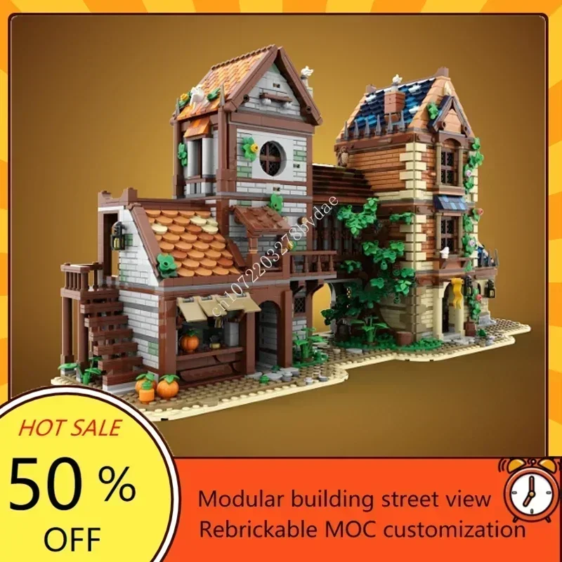 

3877 шт., индивидуальный MOC, средневековый замок, средневековая уличная модель, пазлы на заказ, технология, креативная сборка, игрушки, подарки для детей
