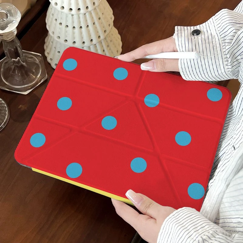 Fashion Blue Polka Dot Orange Tablet Case For iPad Pro 11 12.9 13 A16 M2 M4 M3 M5 Shell 5/6/7/8/9/10/11th Mini Air 3 4 5 6 Cover