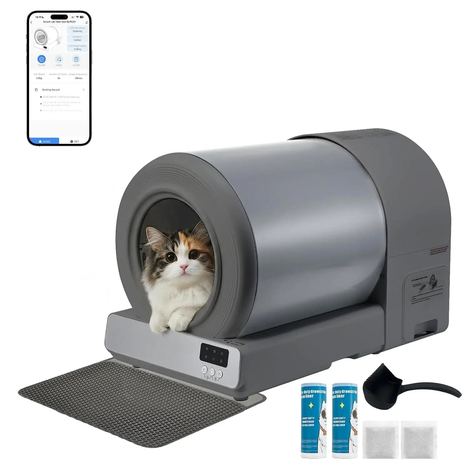 Stainless Steel Self-Cleaning Cat Litter Box, Automatic Cat Litter Box with Safety Sensors, Odor Control, APP, Customized
