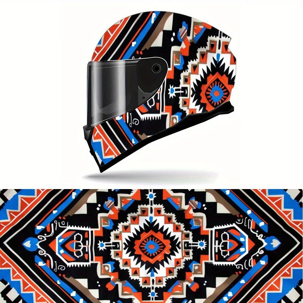 

Vibrant Tribal Geometry Print Full Helmet Wrap Sticker Motorcycle Helmet Racing Graphic Decal Vinyl Wrap Helmet Decorative Stick