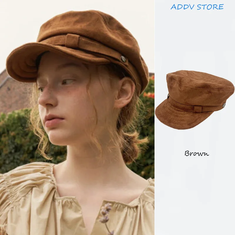 

Niche Designer Suede Octagonal Hat Women's Autumn Winter British Flat Belt Buckle Small Newsboy Hat Beret