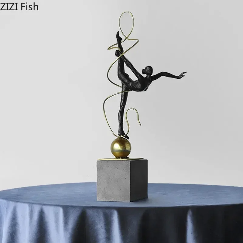 Gold-plated Ribbon Gymnast Athletes Figures Statue Room Aesthetics Ornaments Desk Decoration Abstract Character Resin Sculpture