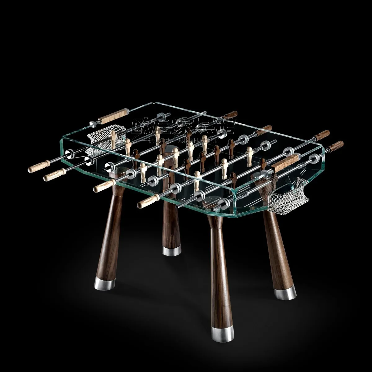 Walnut table football table high-end Chinese style transparent glass entertainment table