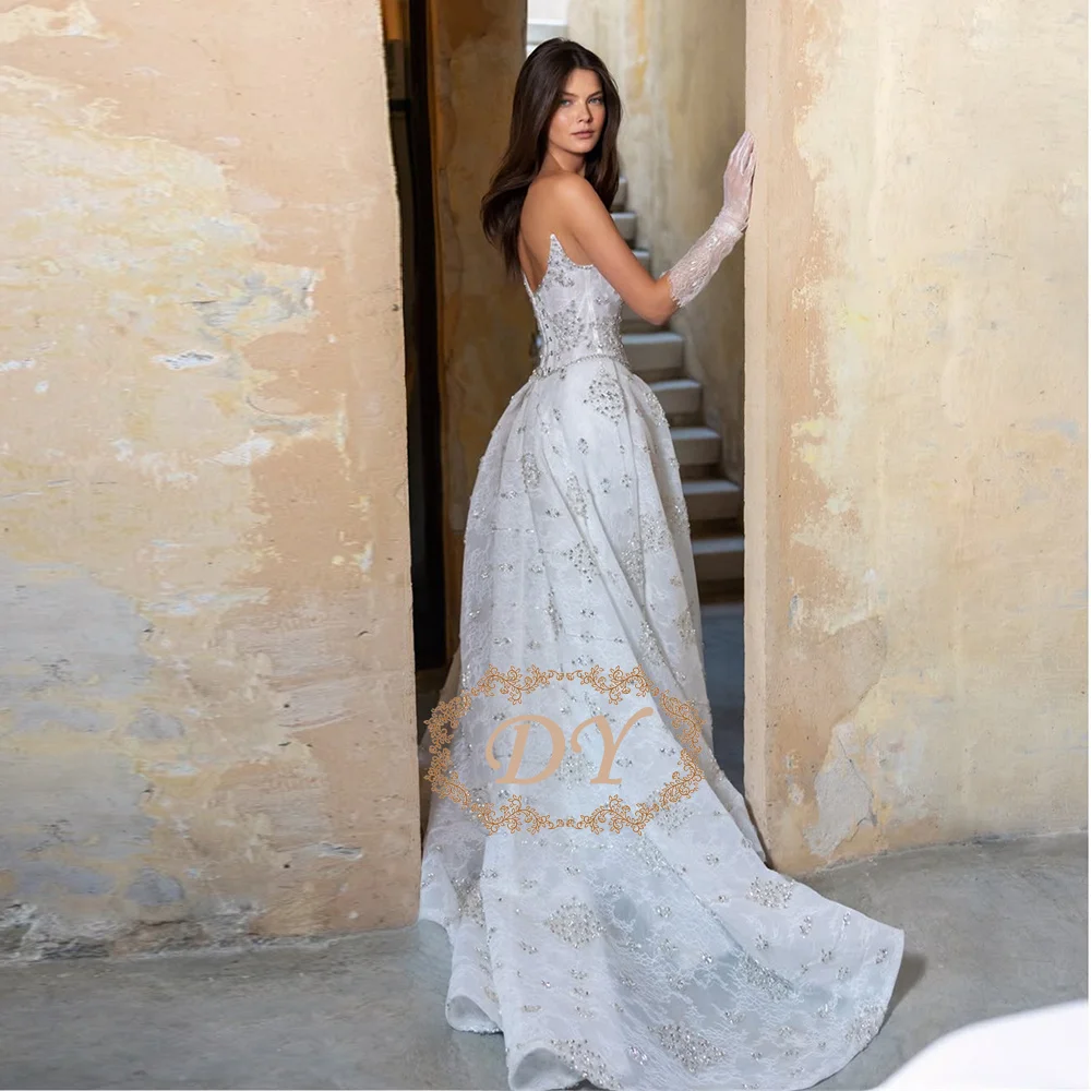 

Свадебное платье DY Luxury Sweetheart Neck с кристаллами ручной работы, силуэт А-линия, с корсетными вставками и перчатками, на заказ (vestidos de novia)