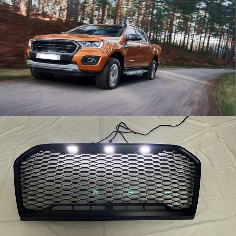 Front Racing Grills For Ford Ranger T8 2018 2019 2020 2021 PX MKIII MK3 WILDTRAK Pickup Truck Upper Bumper Mask Mesh Grilles