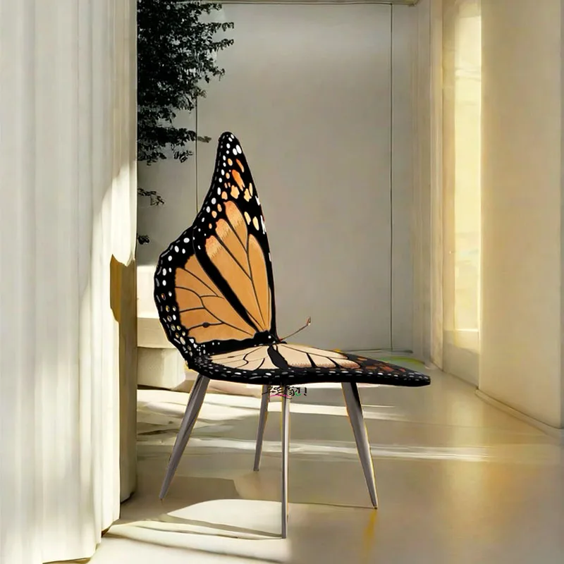 Light luxury high-end butterfly leisure creative art dining living room home designer stainless steel negotiation chair