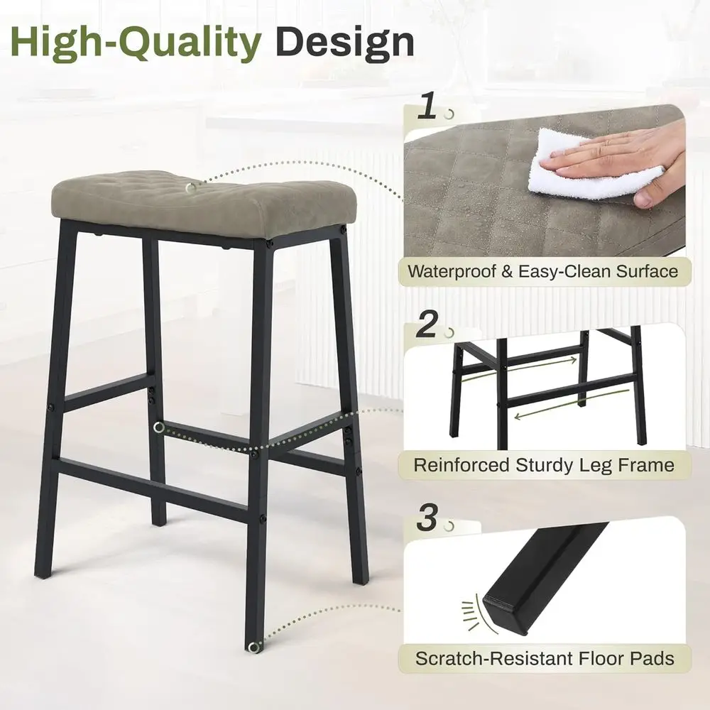 ชุดเก้าอี้บาร์ทรงสูงแบบเคาน์เตอร์ 2 ตัว เบาะหนัง PU หนา ขาโลหะสีดำ เก้าอี้ครัว 24 ตัว สีเทาเบจเข้ม