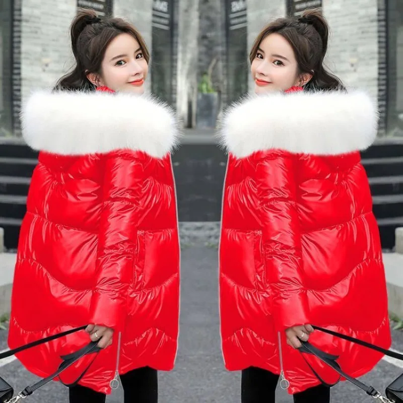 Gepolsterte Jacke Damen Trend Winter Warm Dicker Mantel Neue Baumwolle gepolsterte Kleidung Mittellang Großer Pelzkragen Lässige Brotekleidung