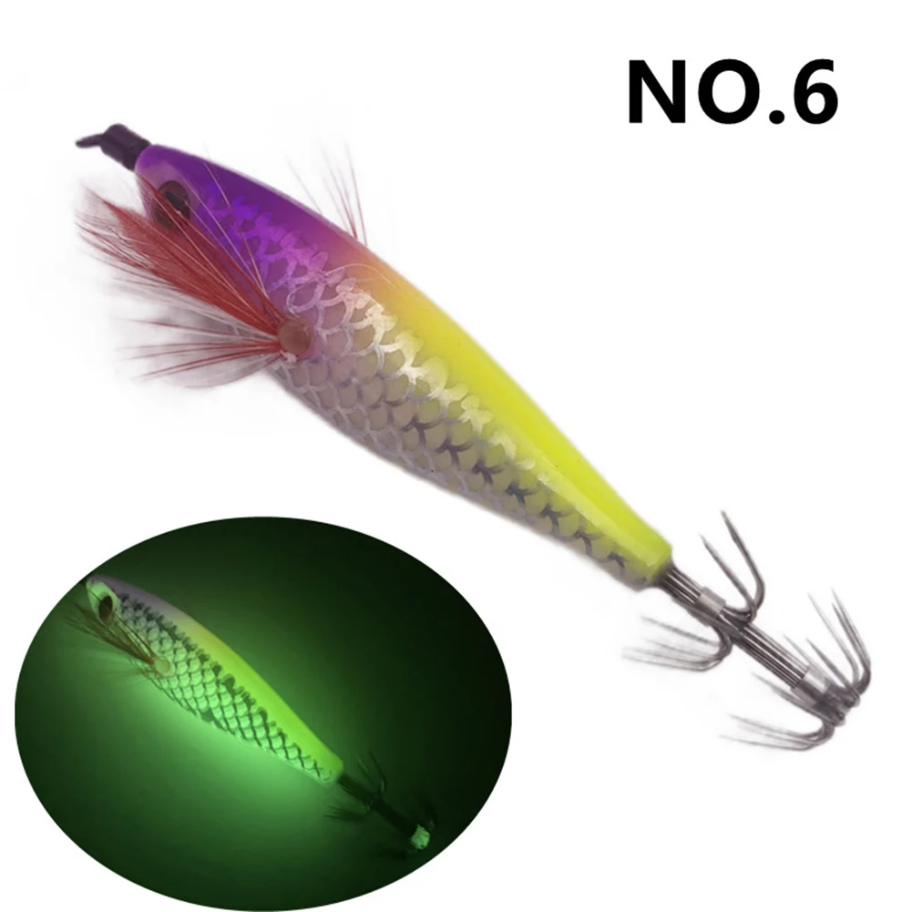 

5g/8cm Luminous Vertical Jigging Lure Octopus Shrimp-Wooden Shrimp Squid Fish Hook Fishing Bait Jigging Squid Hook Vertical Wood