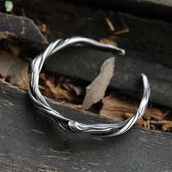 Personality Branch Bangle For Men Jewelry Open Size Trendy Silver 925 Bracelet Male Wood Pattern Hand Accessories