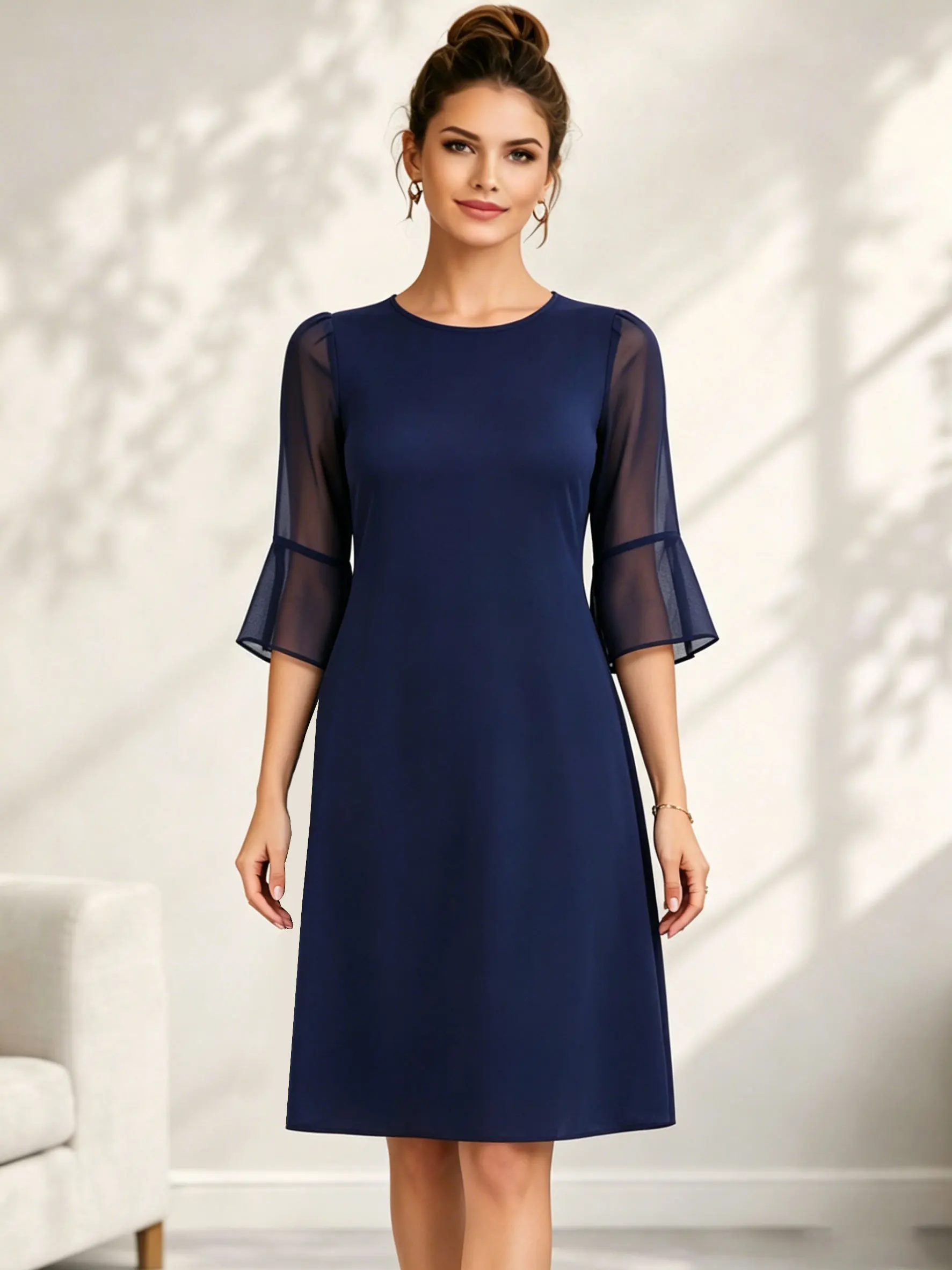 Women Women Elegant Pure Color O-Neck Summer Bell Sleeve Leisure Cocktail Party Knee Length Full Skirt A-Line Evening Dress - Aliexpress Deal
