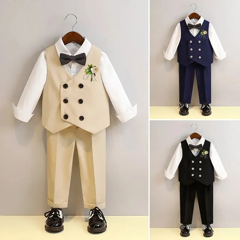 

Kids Flower Girl Wedding Dress Baby Boy Birthday Vest Suit Set Spring Piano Performance