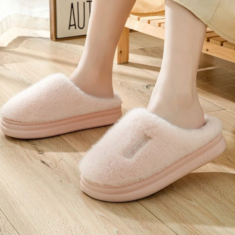 

Men's Winter Thick Cotton Unisex Slippers Cloud Comfort Latex Thick Sole Fleece Lined Wear Resistant Indoor Home Footwear