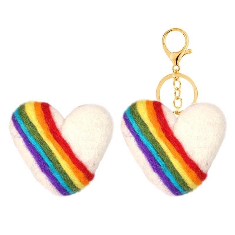 Wool Felt Rainbow Heart Lapel Pin Keychain Bag Ornament Delicate Rainbow Heart Brooch Keychain for Daily Wear Date Party