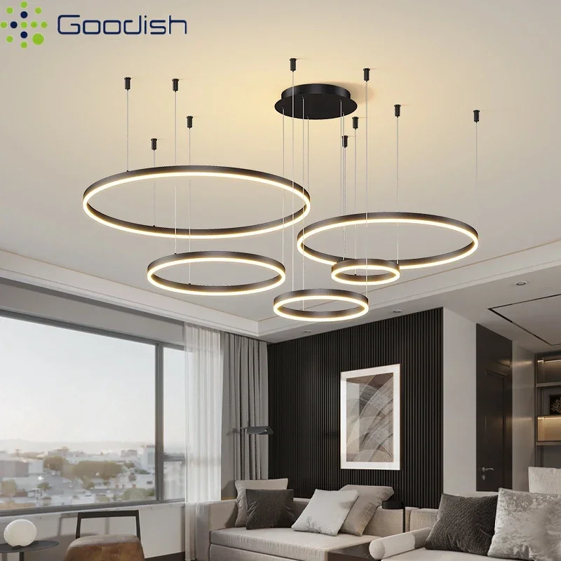 

Modern Luxury Nordic Style Golden Circular Ring LED Pendant Lights Art Creative Lamps for Living Room Home Decoration Chandelier