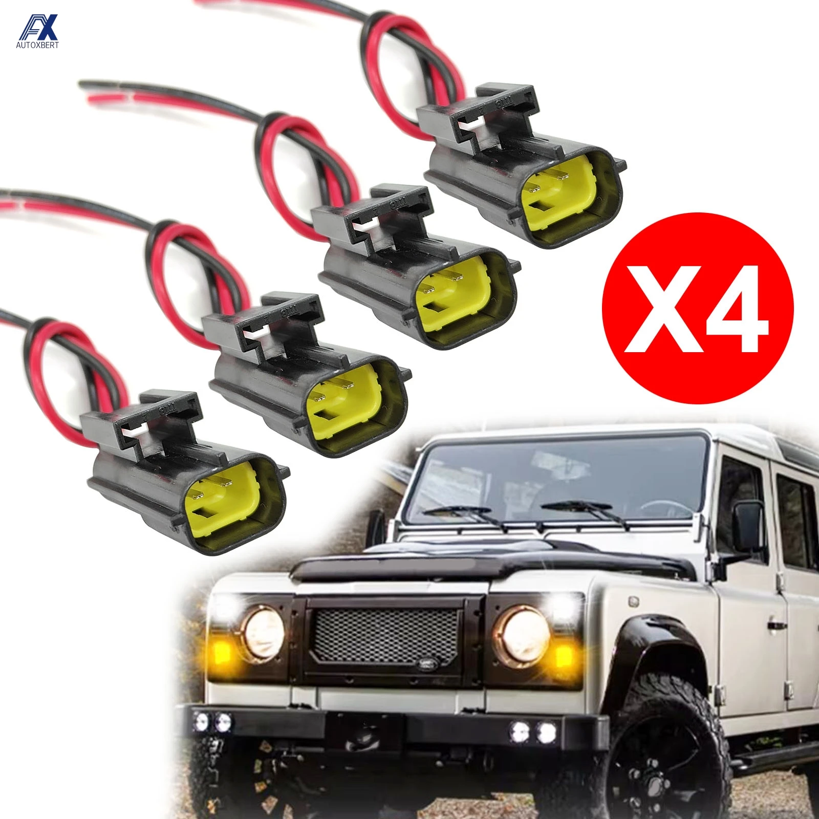 4x For Land Rover Defender 90 110 130 2pin 2way Connector Wiring Loom Harness Plug Upgrade Led Lamp Light