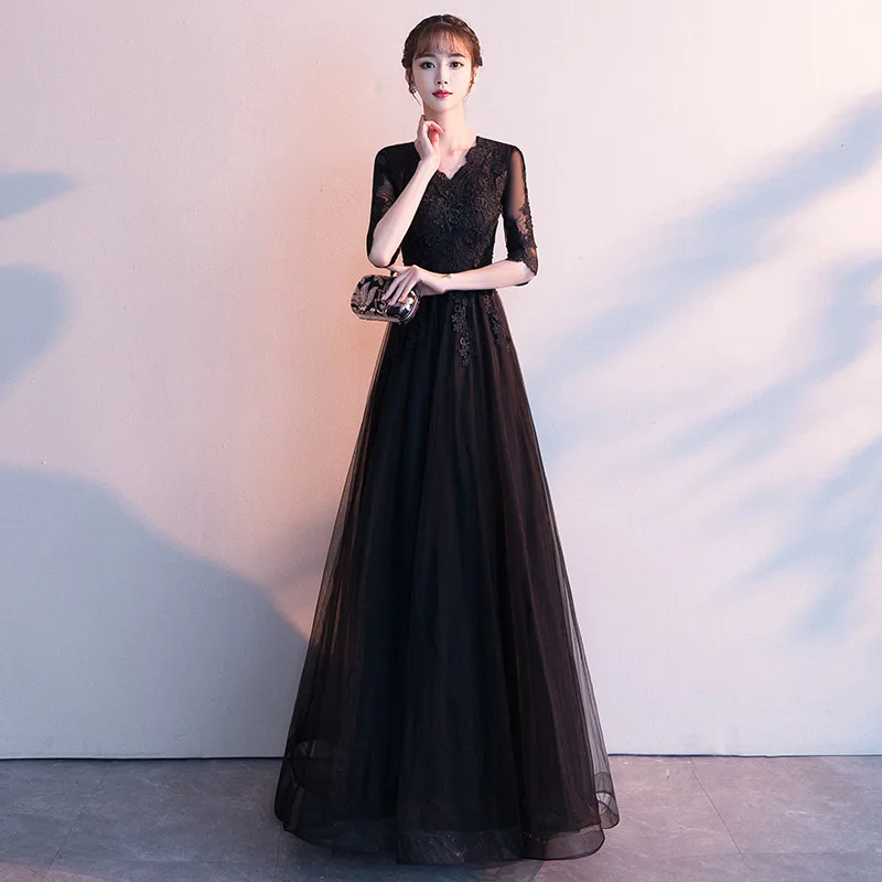 

Temperament Evening Dress for Women 2025 New Spring Banquet Elegant Long Black Celebrity Annual Meeting Dress Looks Thin