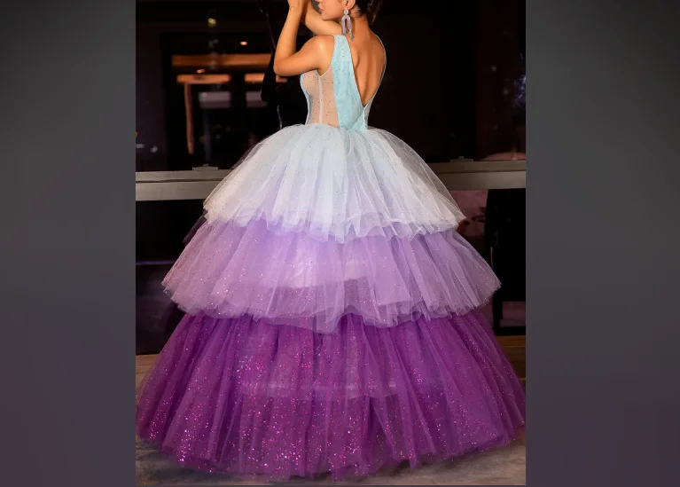Manakou-Robe de Soirée Bouffante Violette Transparente, Pré-Vente