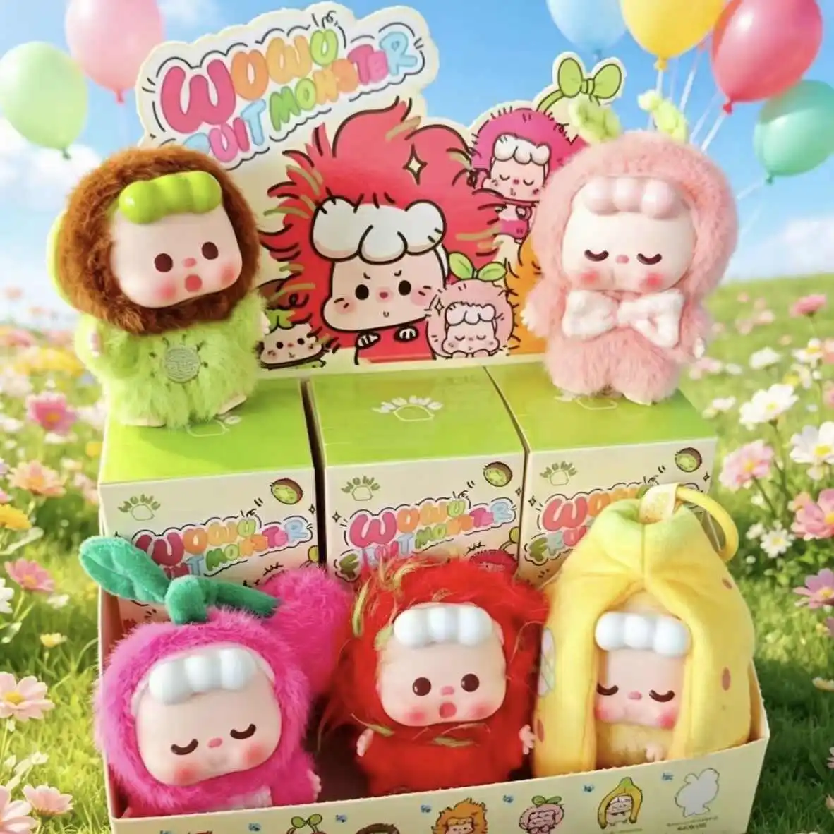 WUWU Fruit Monster Series Caja Sorpresa Original, Muñeco de Anime de Frutas Adorable, Colgantes Wuwu, Caja Misteriosa, Mini Muñeco Llavero, Juguete de Caja Sorpresa