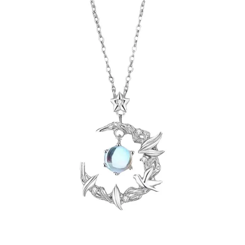 Chinese Style Lucky Blue Eucalyptus And Bird Necklace For Women Seiko Craft Light Luxury Pendant Niche Design Romantic Gift For view 5