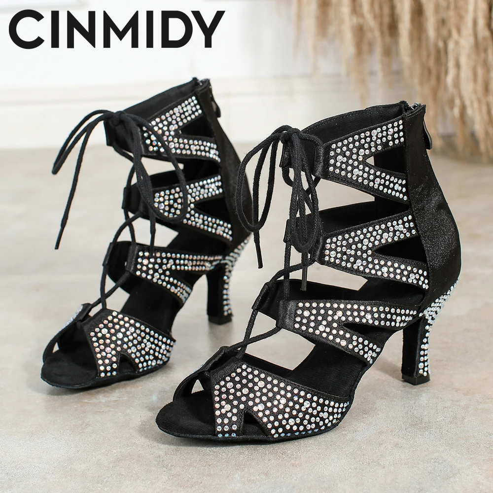 New Fashion Diamond Dance Shoes For Women Comfortable Soft Bottom Party Ballroom Tango Salsa Latin Dance Shoes With Cuban heel