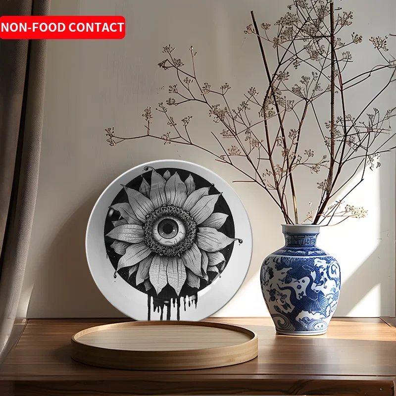 1pc Sunflower with Teardrop Ceramic Decorative Plate Hand-Painted Wall Hanging Nordic Home Decor Non-Food UseFor home, living