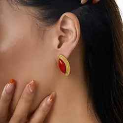 18k Gold Plated Tarnish Free Stainless Steel Vintage Oval Eye Shape Natural Stone Stud Earring for Women Jewelry Aretes De Mujer