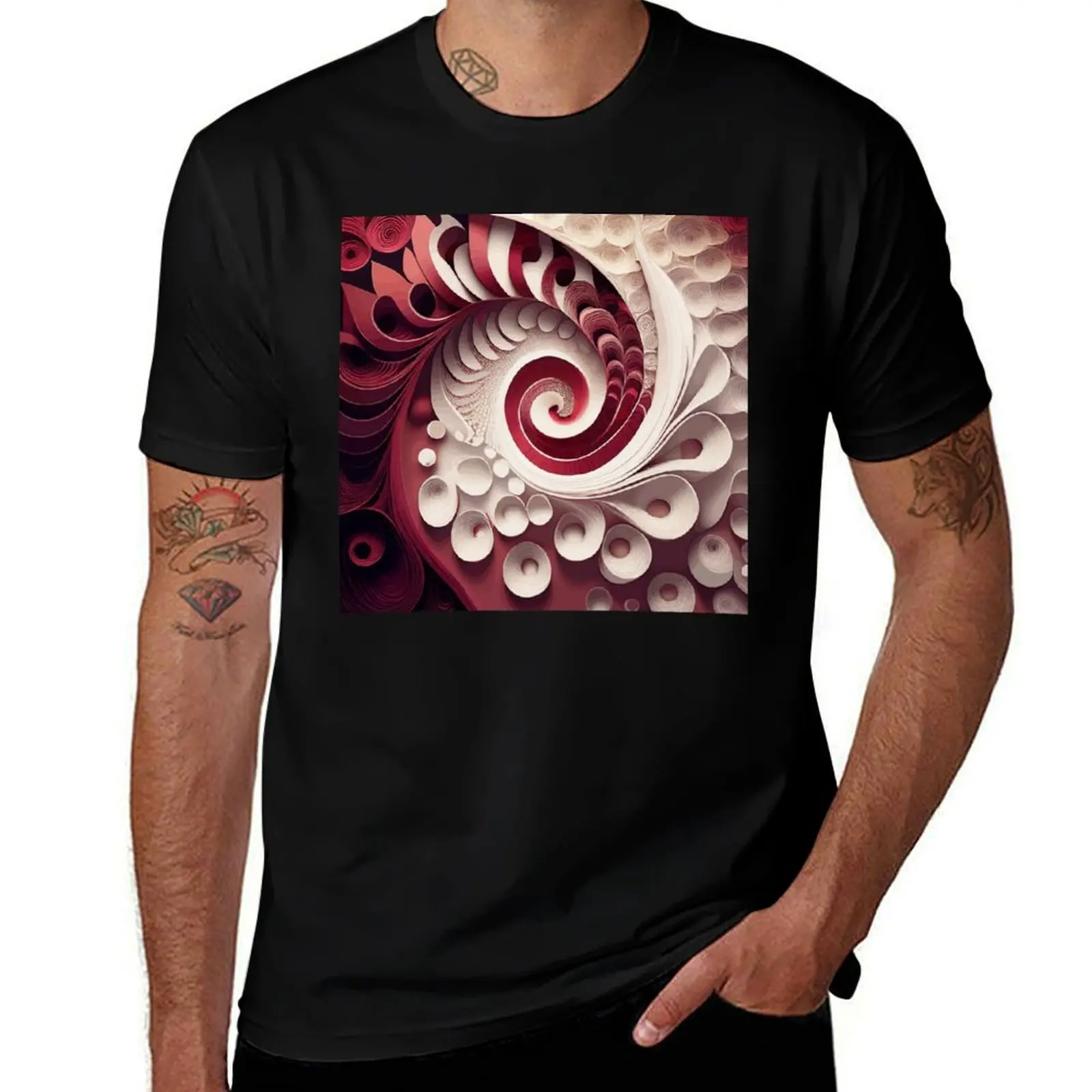 

Abstract Sacred Geometry Fibonacci Spiral Art in Burgundy and White T-Shirt funny gifts men clothes