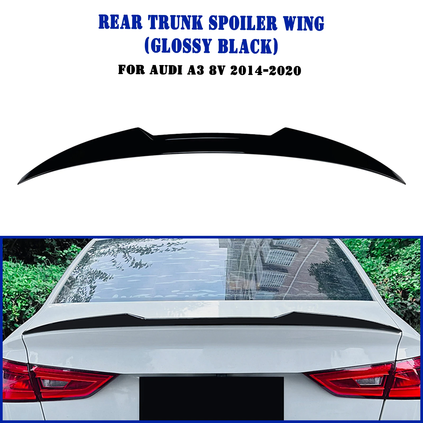 

For Audi A3 S3 8V 2014-2020 Sedan 4-Door M4 Style Rear Trunk Lid Spoiler Wing Carbon Fiber Look/Gloss Black Tail Splitter Lip