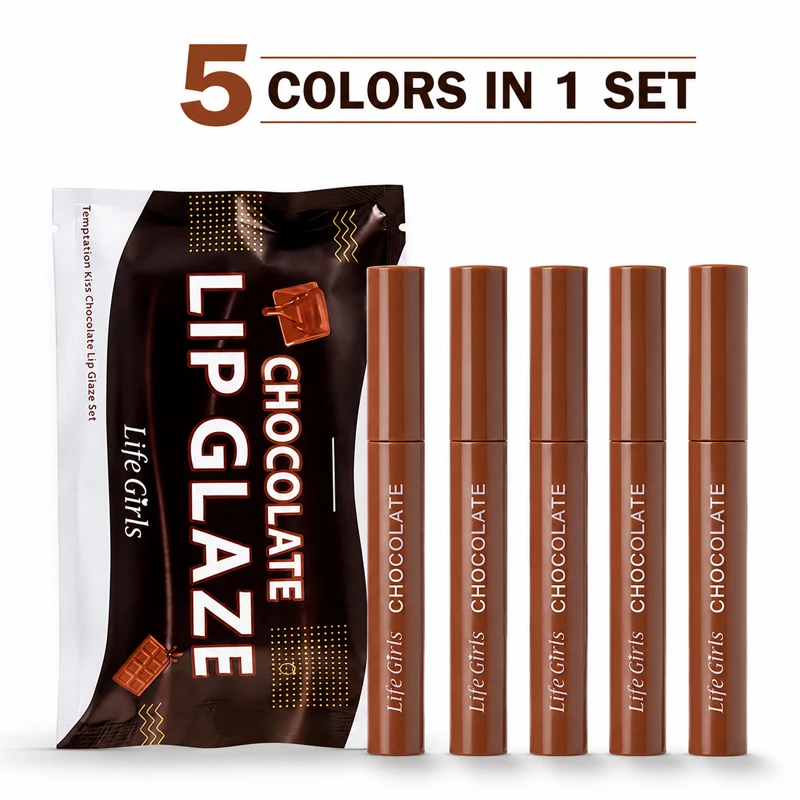 Set de 5 Labiales Líquidos de Chocolate, Acabado Mate Aterciopelado, Larga Duración, Resistentes al Agua, Suaves y Lisos, para Maquillaje Diario