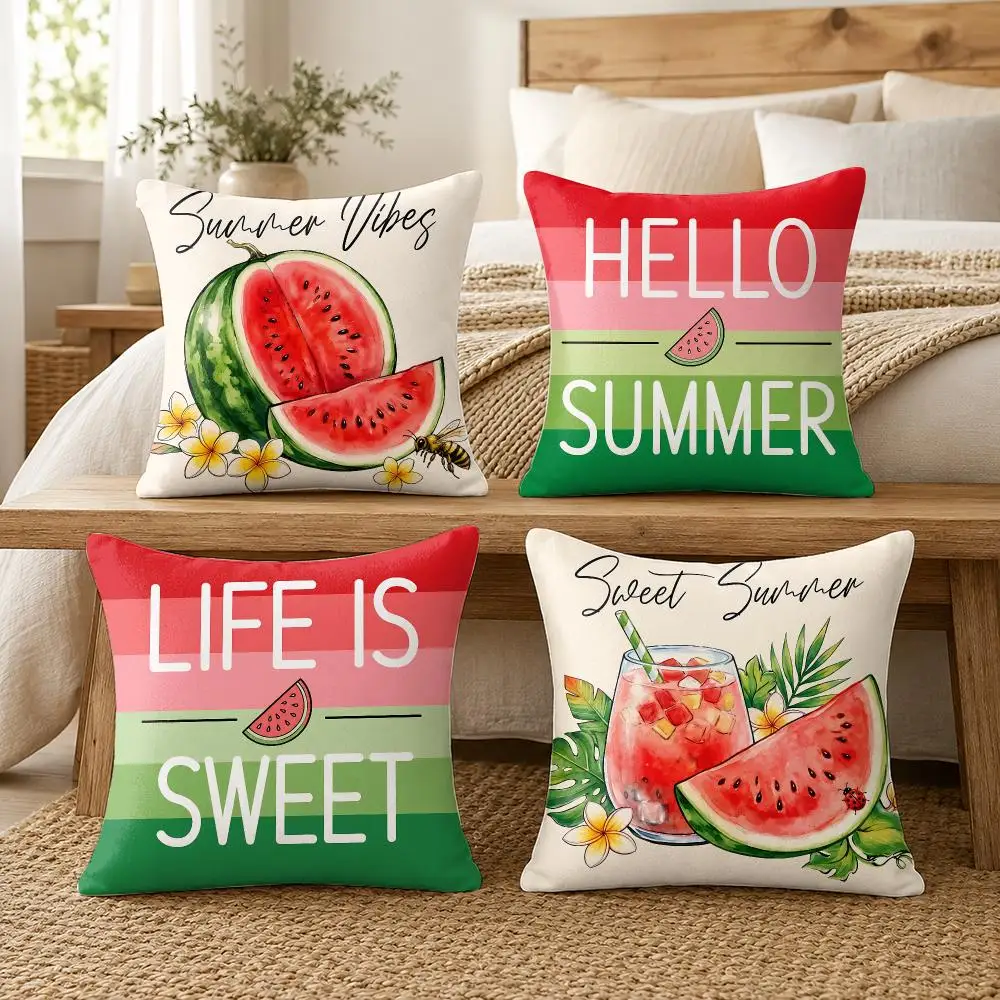 Watermelon Holiday Style Cushion Cover Soft Short Plush Pillow Cover Smooth Cozy Texture Cushion Case Home Decor