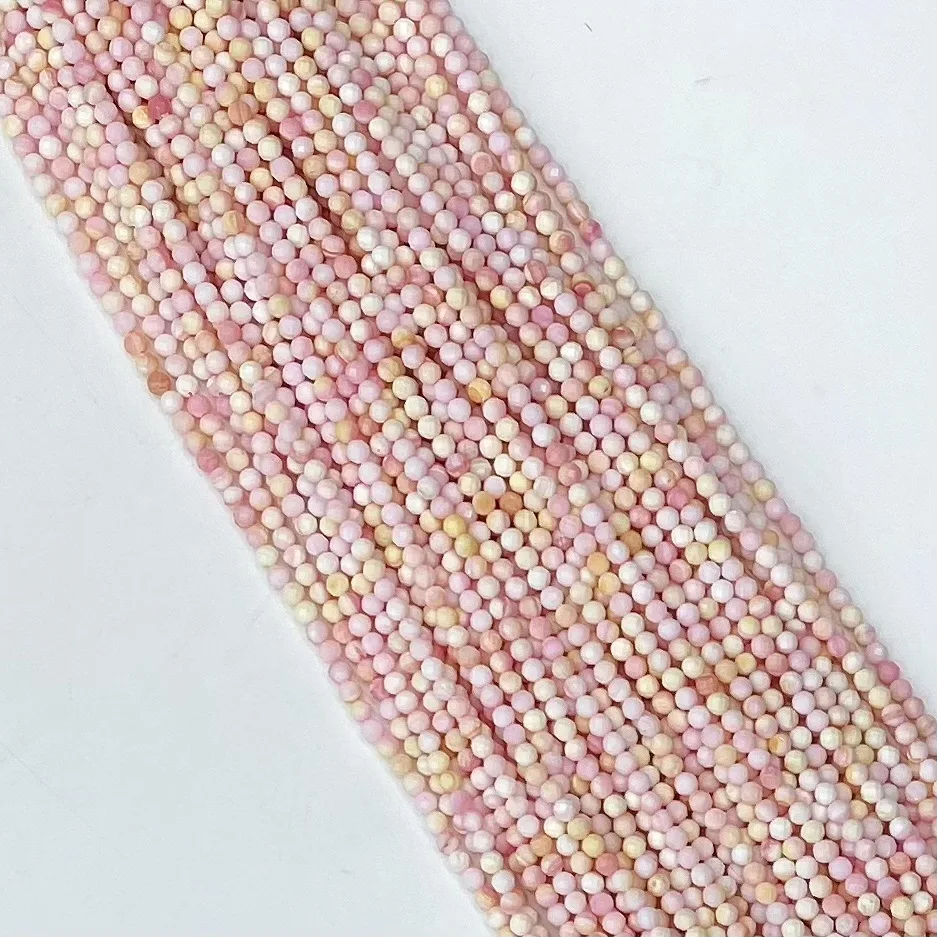 Natural Pink Shell Stone Round Facted Beads 38cm Women Trendy Jewelry DIY Elastic Bracelet Necklace Accessories Fashion Elegant