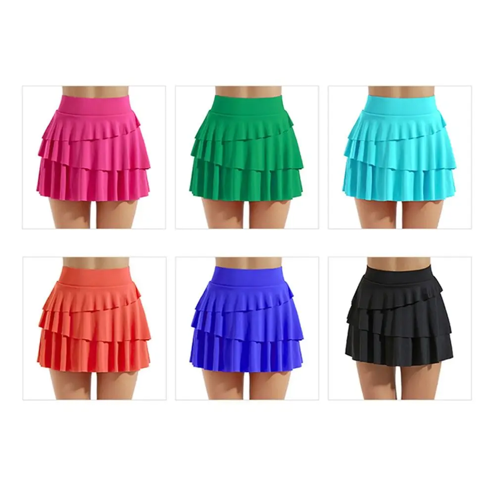 2 Pockets Women's Pleated Tennis Skirts Ruffle Tummy Control Layered Skirts with Shorts Quick Drying Sports Dance Skirt Female