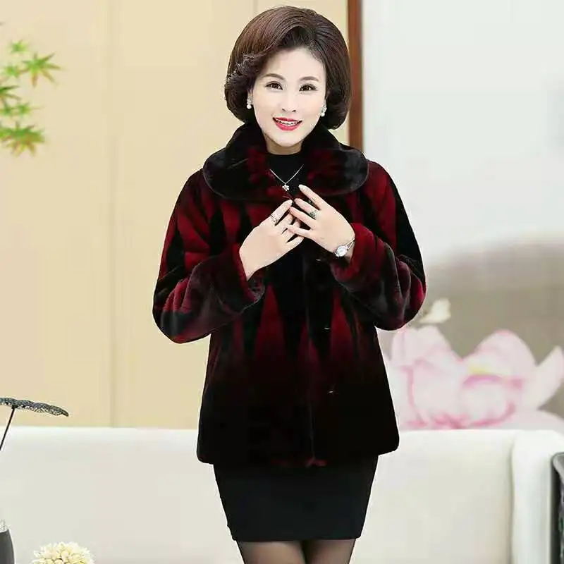 

Imitation Mink Velvet Fur Coat Old Lady Grandma Top Thick Warm Coat